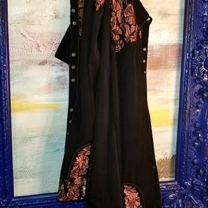 Embroidered black  vintage cowboy XXL men's Scully Western pearl button shirt